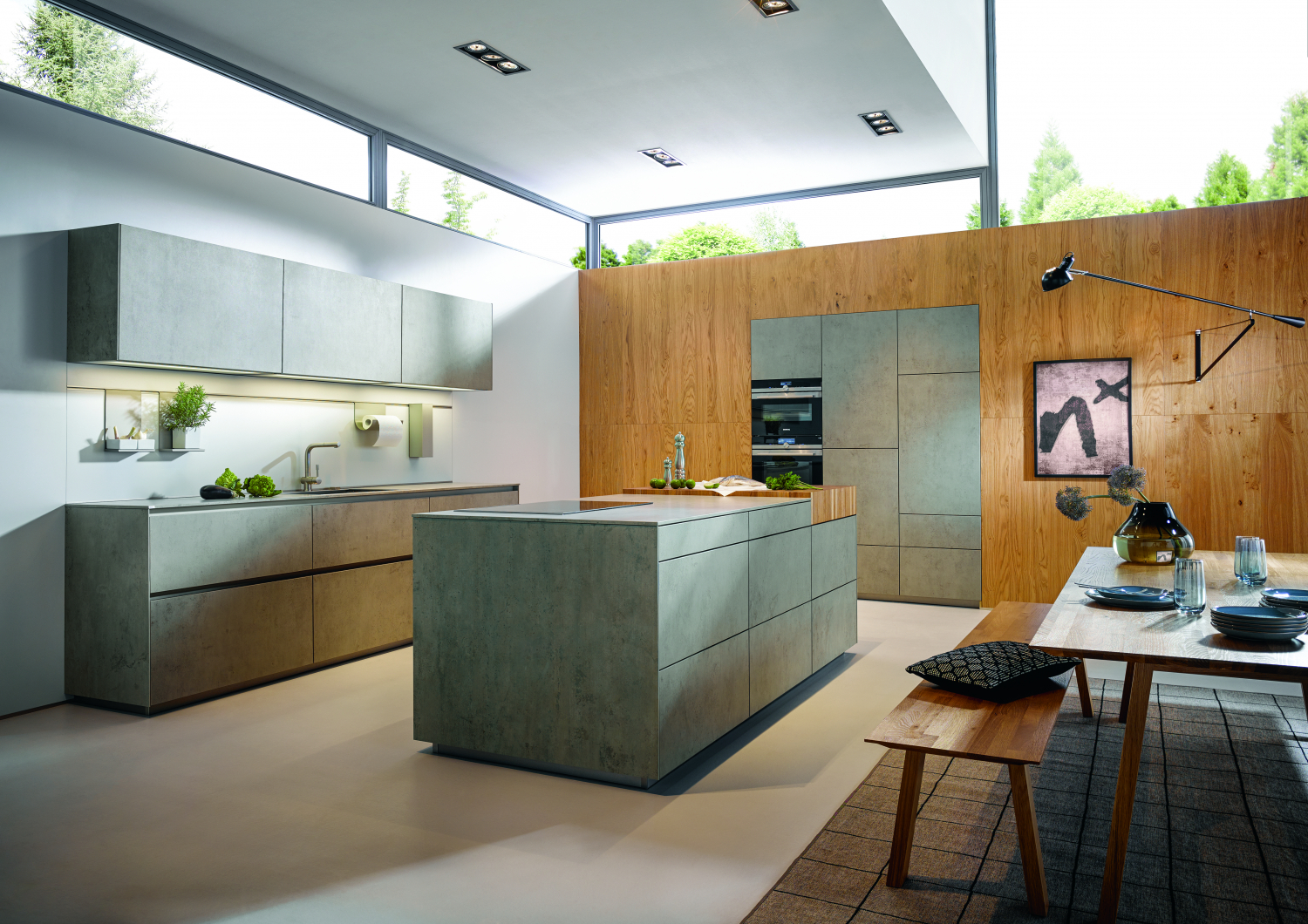 Moderní šedá betonová kuchyně